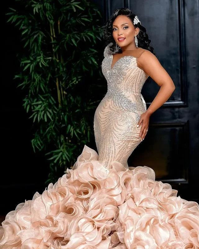 African wedding dresses, champagne mermaid style, organza, ruffles LADYLYS African wedding dresses, champagne mermaid style, organza, ruffles LADYLYS