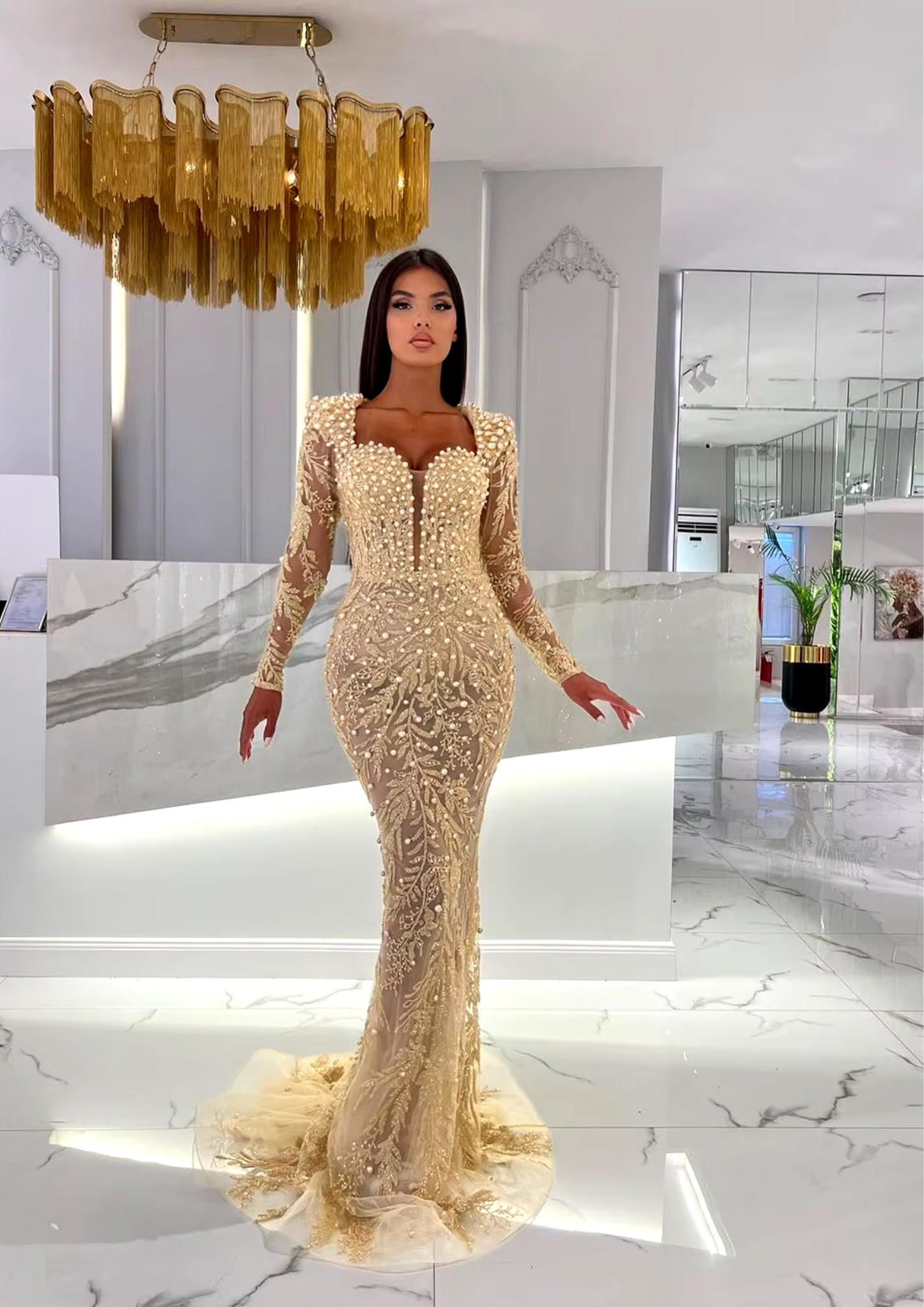 Robe de soirée à la mode sirène pour occasion formelle chérie en dentelle perlée appliques en tulle robe détachable