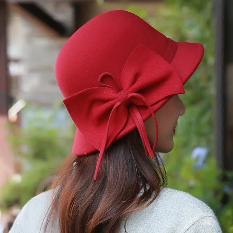 Chapeau haut de forme plat en laine pour femme, automne et hiver, Fedora à large bord en feutre