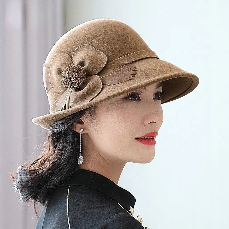 Chapeau style Hepburn 100 % laine australienne pour femme