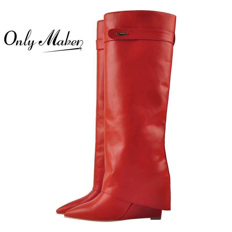 Onlymaker bout pointu genou bottes hautes décoration en métal boucle de ceinture