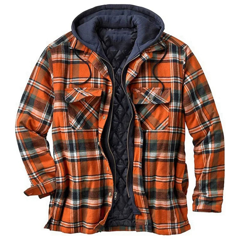 Veste chemise polaire matelassée à capuche pour homme, vestes boutonnées à carreaux à manches longues