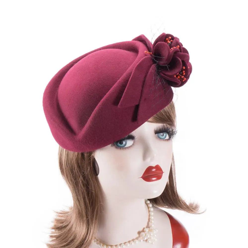 Chapeaux d'hiver pour femmes Fascinators Pillbox Béret 100% laine feutre formelle habillée casquette cocktail