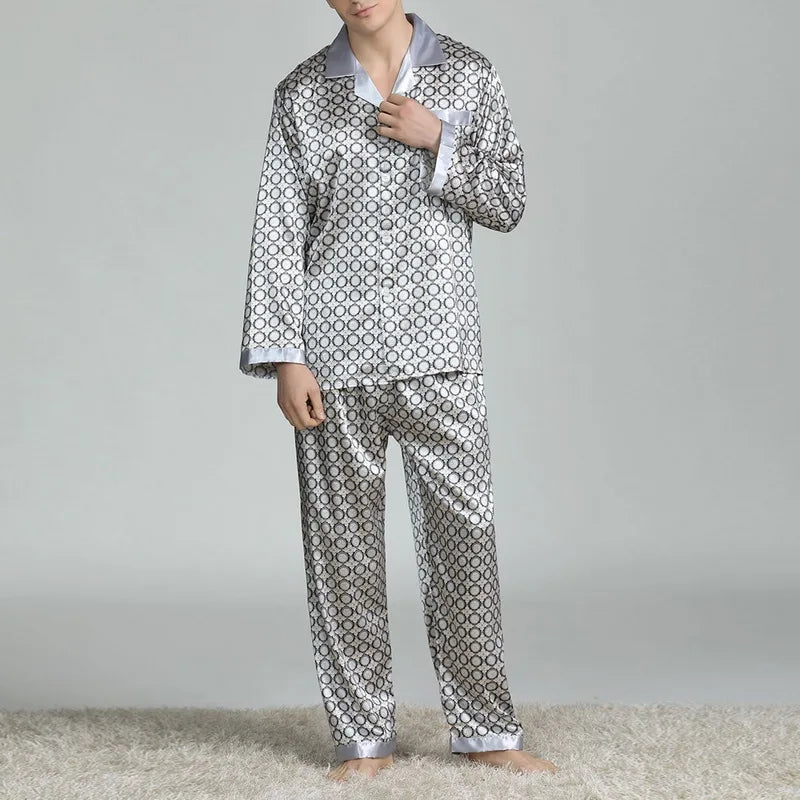 Ensemble pyjama en Satin de soie pour hommes, vêtements de nuit décontractés