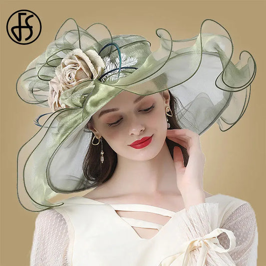 FS – chapeau de soleil en Organza pour femmes, fascinateur à fleurs, Kentucky Derby, à Large bord