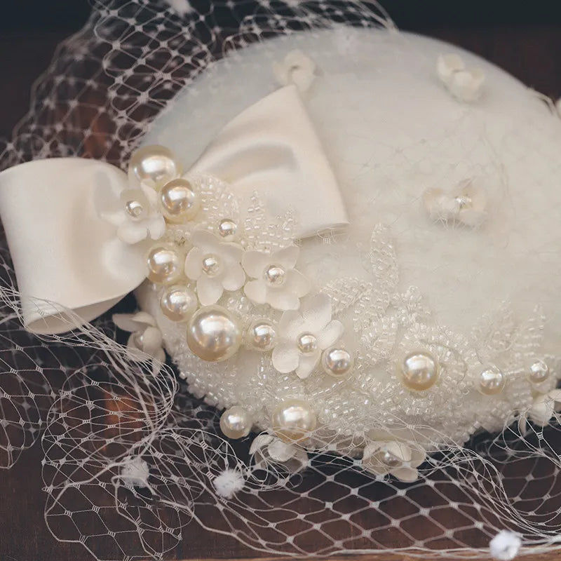 CC voile chapeaux de mariage pour mariée perle chapeaux bijoux 100% fait à la main