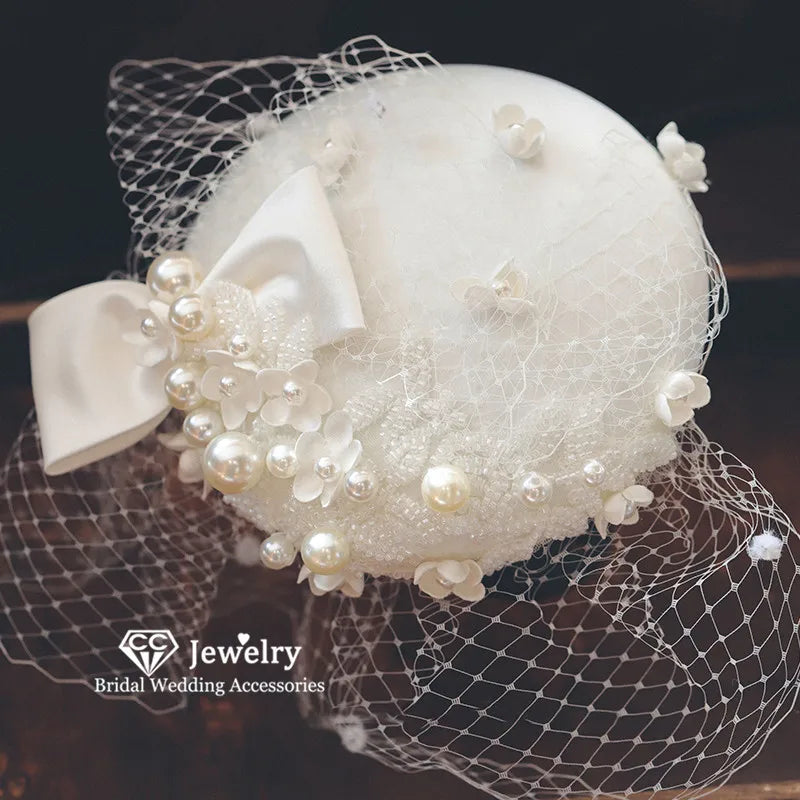 CC voile chapeaux de mariage pour mariée perle chapeaux bijoux 100% fait à la main