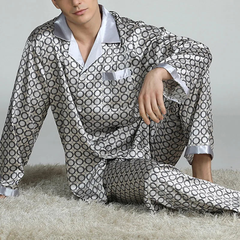 Ensemble pyjama en Satin de soie pour hommes, vêtements de nuit décontractés