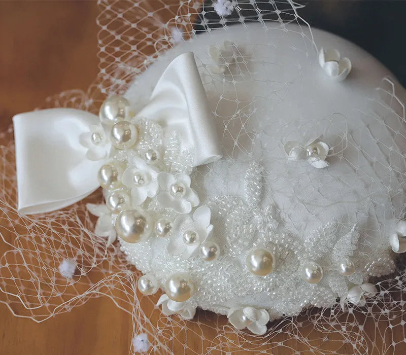 CC voile chapeaux de mariage pour mariée perle chapeaux bijoux 100% fait à la main