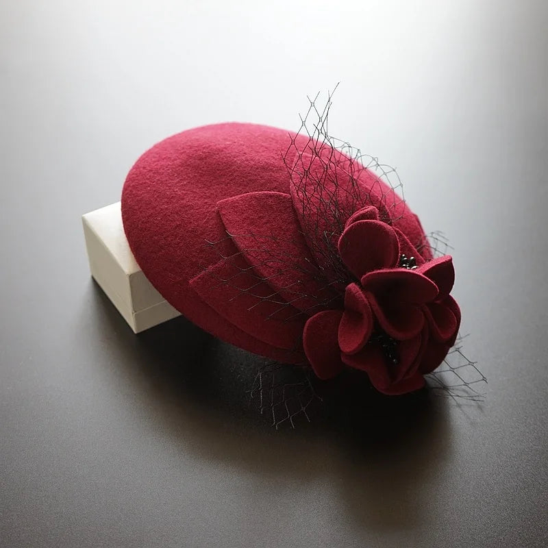 Chapeau de mariage pour femme, chapeau fascinateur, chapeau pilulier avec fleur, 100 % laine australienne