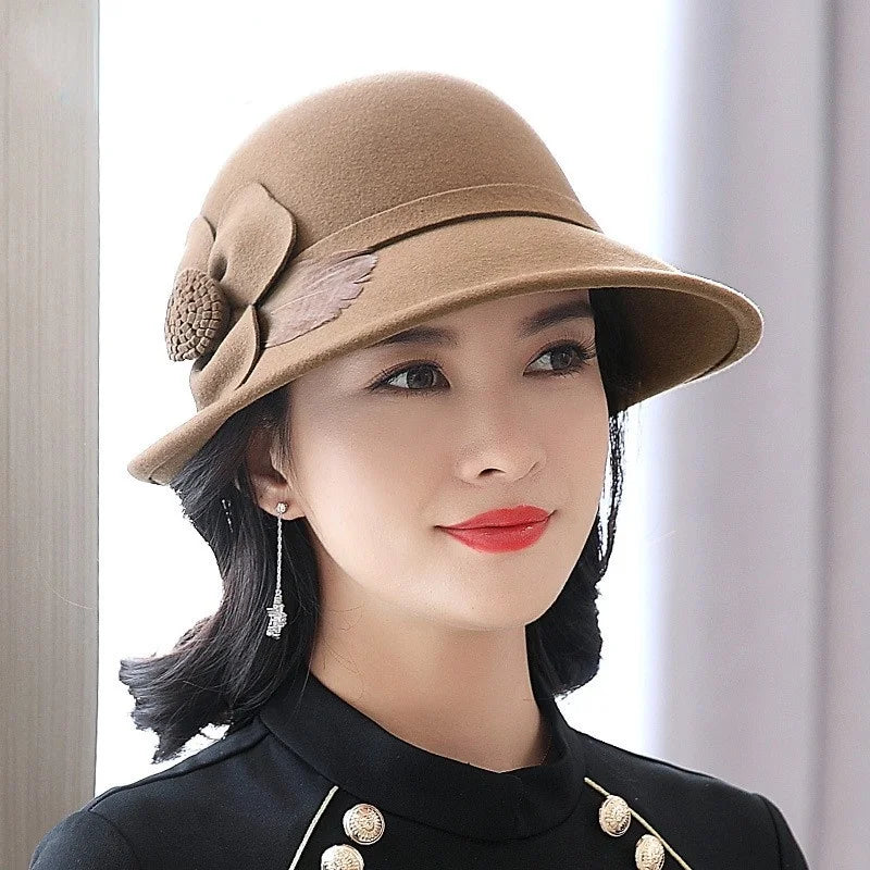 Chapeau style Hepburn 100 % laine australienne pour femme