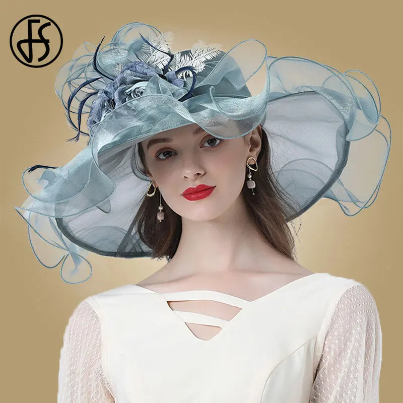 FS – chapeau de soleil en Organza pour femmes, fascinateur à fleurs, Kentucky Derby, à Large bord