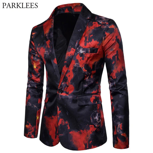 Veste Blazer Imprimé Flamme Rouge homme marque Casual Slim Fit Blazer Bouton Unique