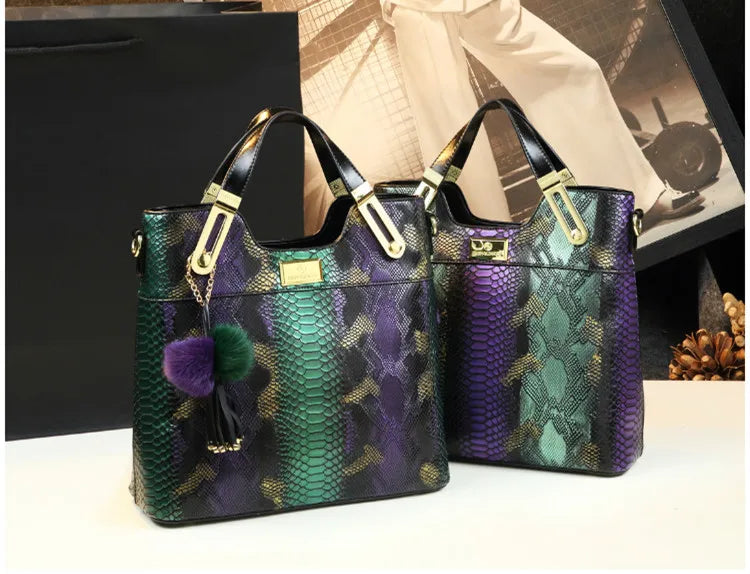 Style européen mode grande capacité fourre-tout sacs à main femmes marques célèbres coloré Serpentine fendu en cuir