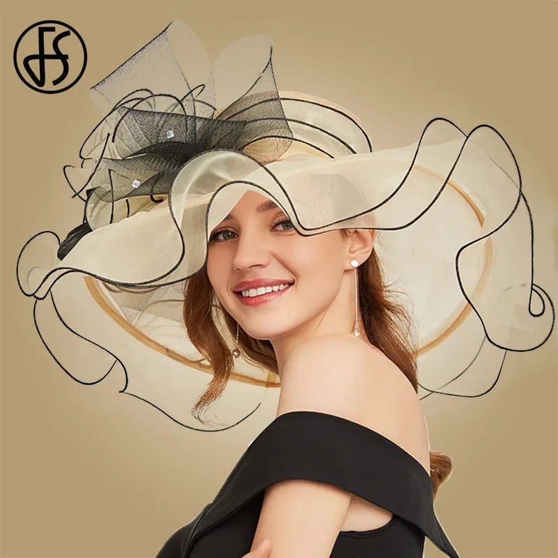 FS grande fleur chapeau élégant dames église Kentucky Derby large bord Fedoras