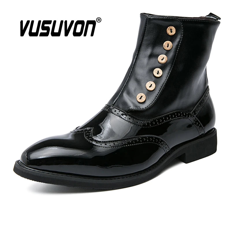 38-46 Hommes Bottes En Cuir Verni Automne Mode Brogue Chaussures Confortables