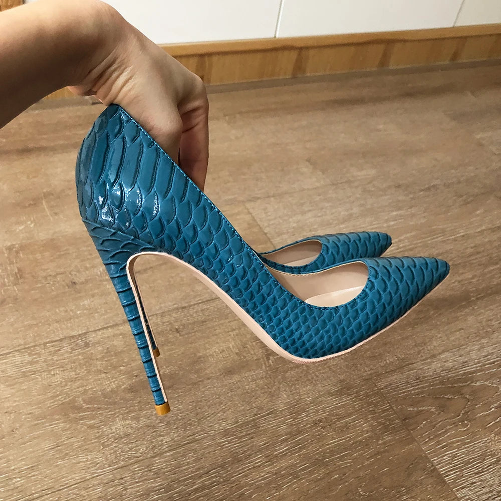 Veowalk bleu effet croco femmes bout pointu escarpins aiguilles Sexy 8 cm 10 cm 12 cm