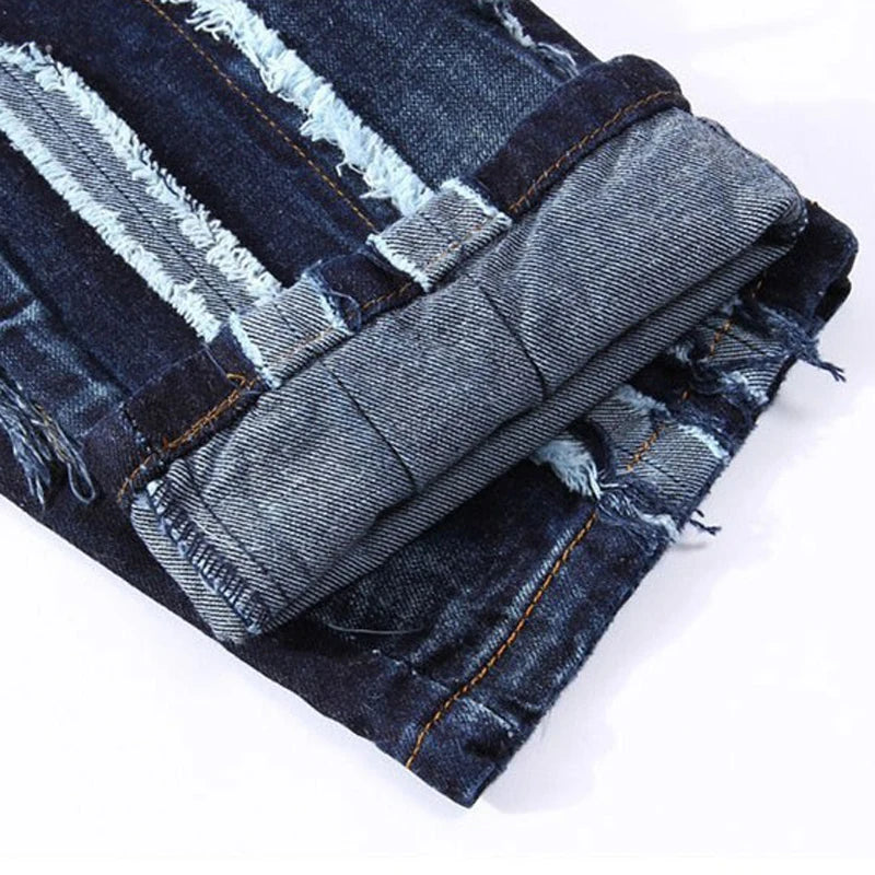 Sokotoo – jean déchiré épissé en patchwork pour hommes avec rivets en cuir