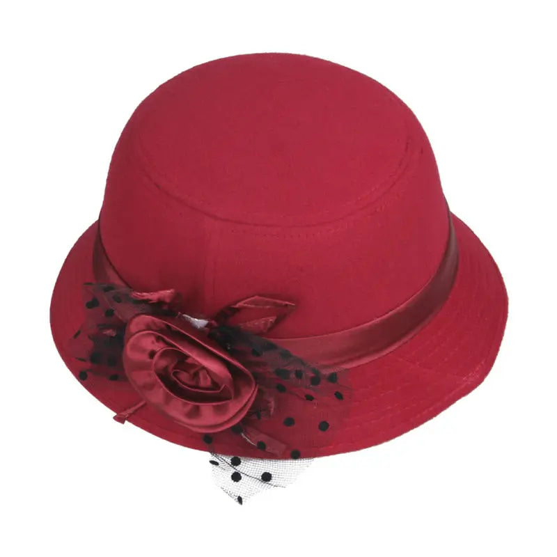 LNPBD Chapeaux couleur unie de plage rétro Vintage laine feutre melon Floral Fedora