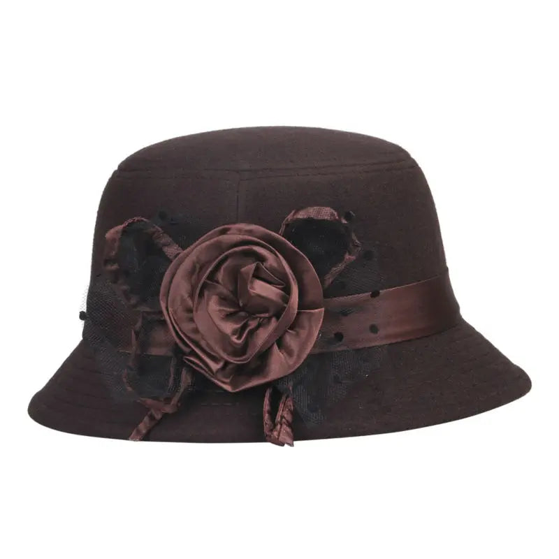 LNPBD Chapeaux couleur unie de plage rétro Vintage laine feutre melon Floral Fedora