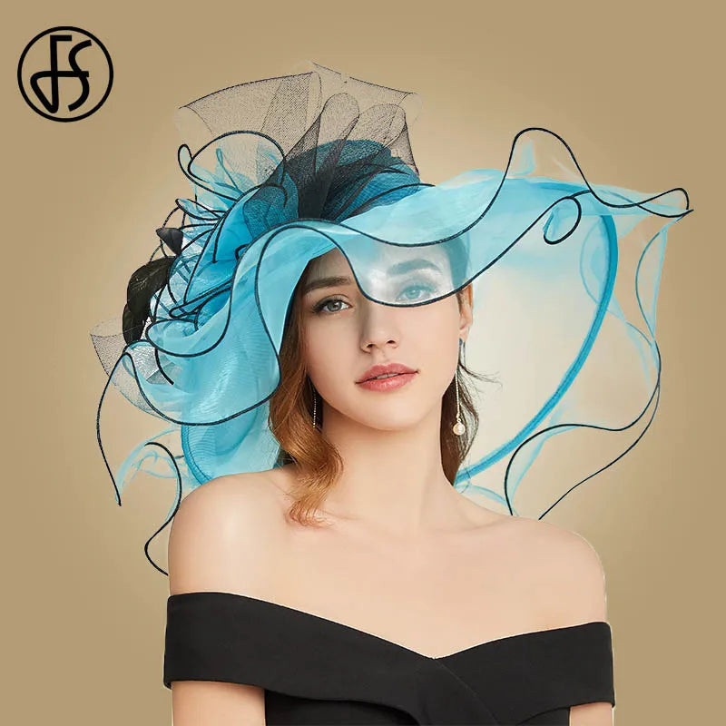 FS grande fleur chapeau élégant dames église Kentucky Derby large bord Fedoras