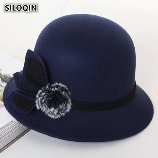 SILOQIN Printemps Automne Femmes Chapeau Rétro Angleterre Chaud Fedoras gorras Mode Noble Élégant Fleur