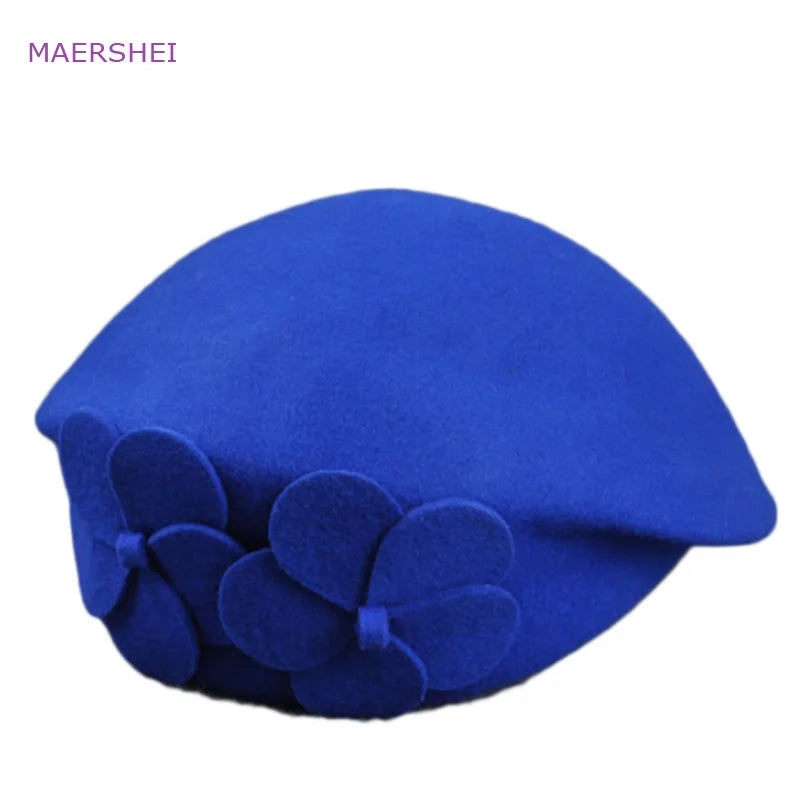 MAERSHEI Vintage chapeau en laine noire dôme nœud feuille de lotus grand