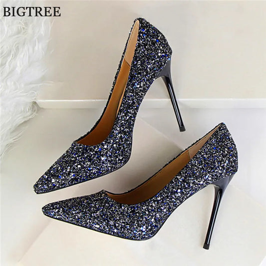 Cendrillon chaussures femmes Bling paillettes tissu mode talons hauts