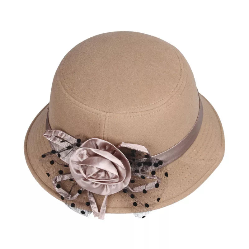 LNPBD Chapeaux couleur unie de plage rétro Vintage laine feutre melon Floral Fedora