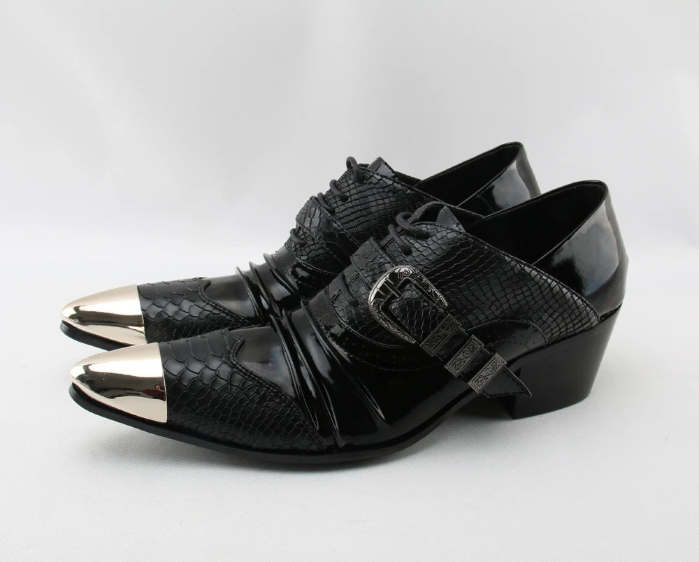 Chaussures habillées avec boucle en cuir noir métal bout pointu Oxford