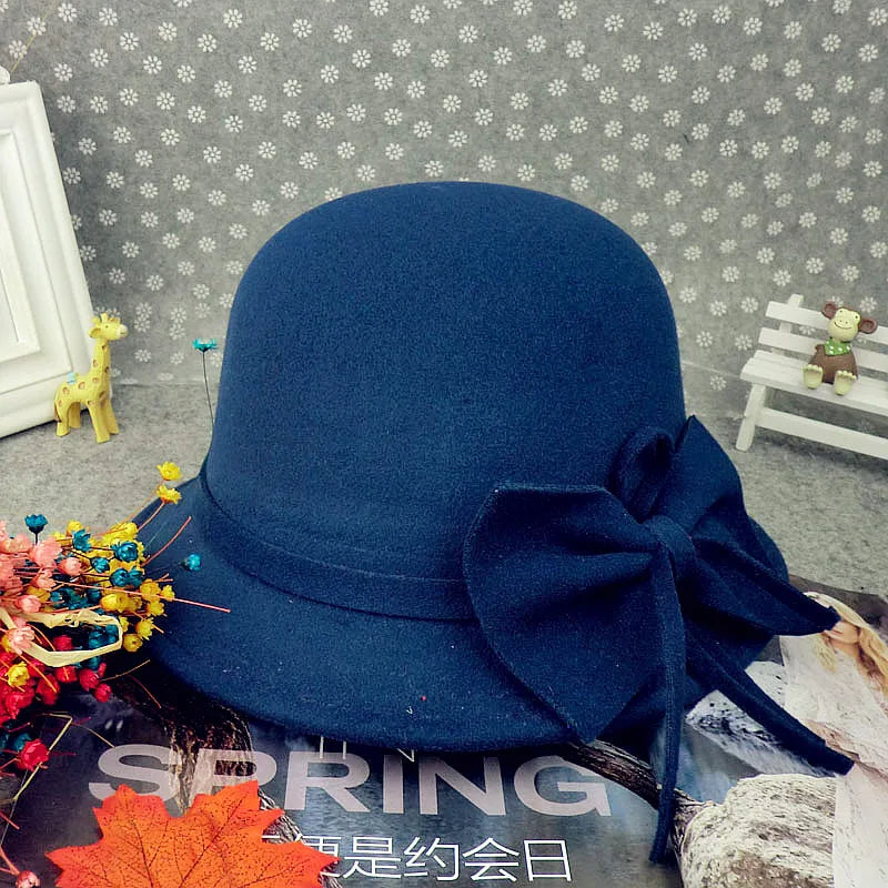 Chapeau haut de forme plat en laine pour femme, automne et hiver, Fedora à large bord en feutre