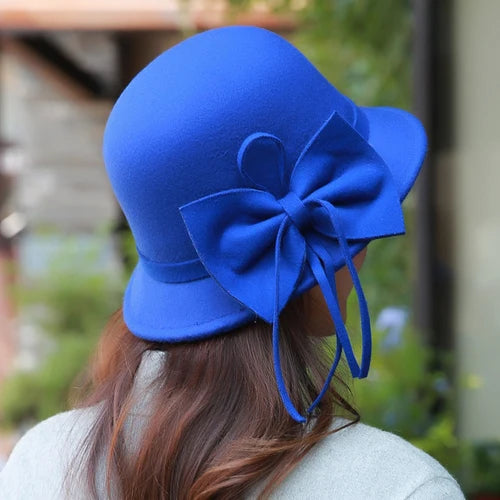 Chapeau haut de forme plat en laine pour femme, automne et hiver, Fedora à large bord en feutre