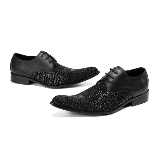 Chaussures en cuir à motif Crocodile pour hommes, mode italienne, bout pointu