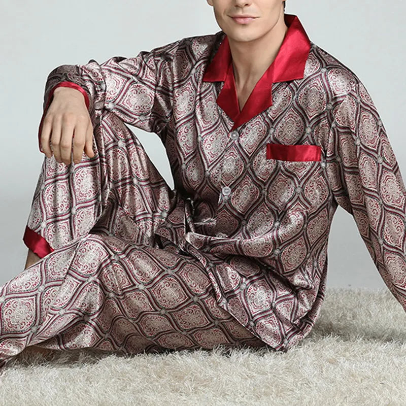 Ensemble pyjama en Satin de soie pour hommes, vêtements de nuit décontractés