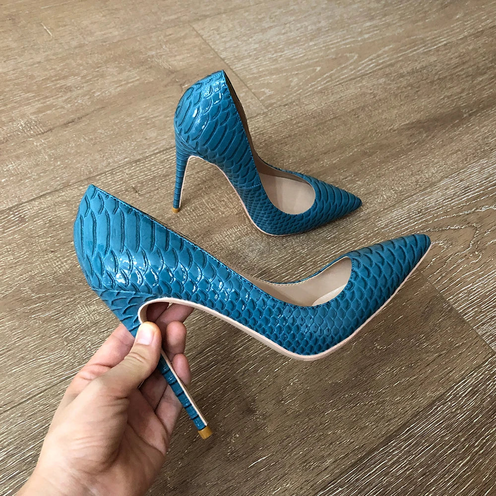 Veowalk bleu effet croco femmes bout pointu escarpins aiguilles Sexy 8 cm 10 cm 12 cm