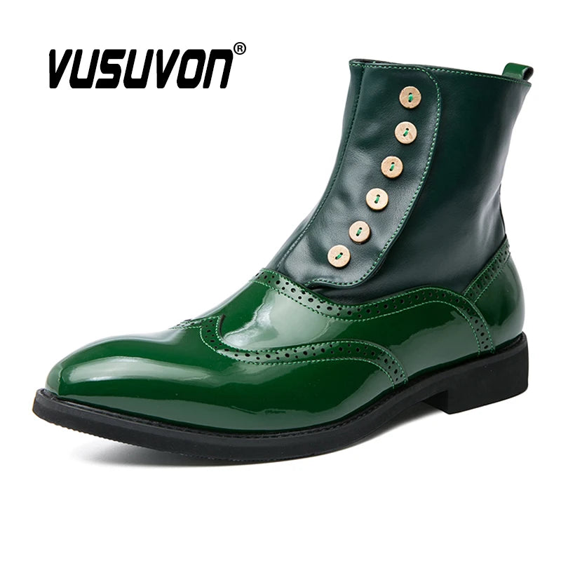 38-46 Hommes Bottes En Cuir Verni Automne Mode Brogue Chaussures Confortables