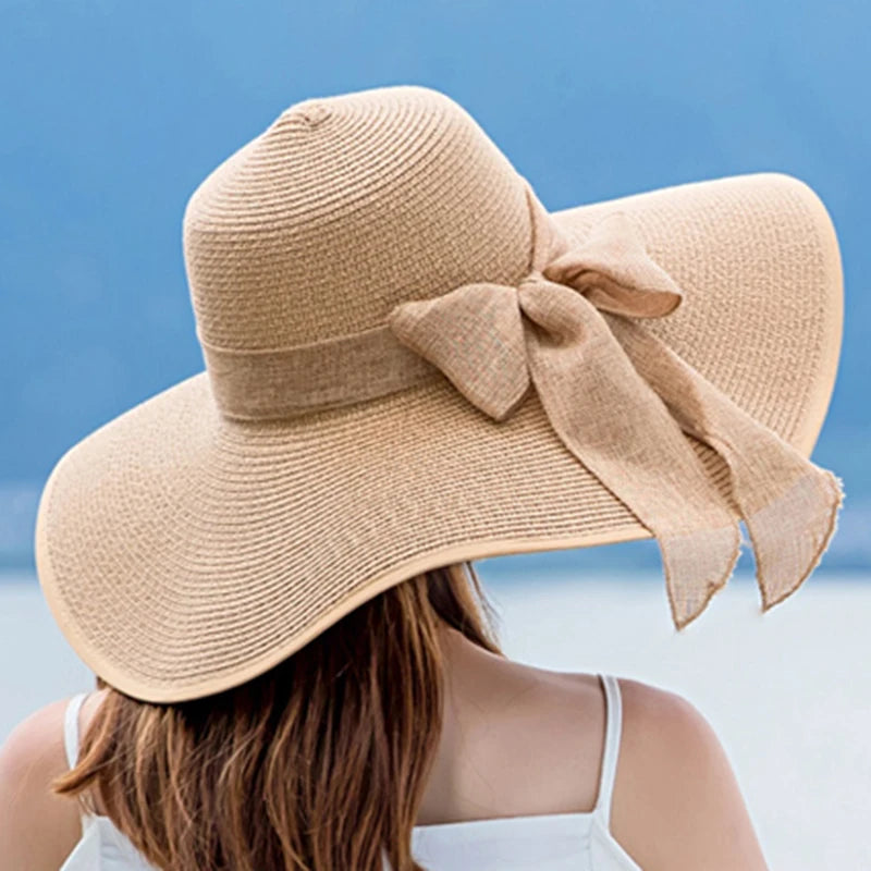 Dames élégantes chapeaux d'été, chapeaux de paille pliable Bow