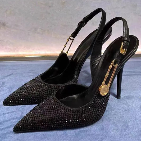 Escarpins de luxe à strass et paillettes pour femmes, chaussures élégantes à bout pointu, escarpins à talons aiguilles