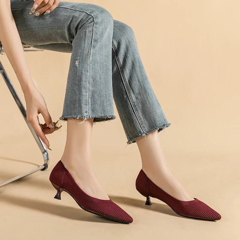 High-heeled shoes solid color knitted breathable rubber anti-skid LADYLYS