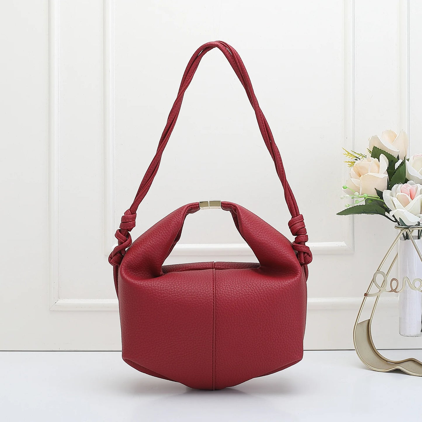 Sac à main en cuir litchi de couleur unie pour femme de haute qualité