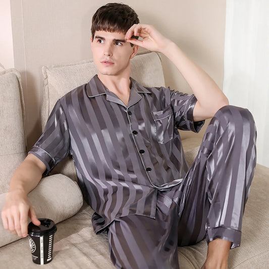 Trendyol solide rayé hommes pyjama ensembles printemps été Ultra-mince glace soie doux confortable