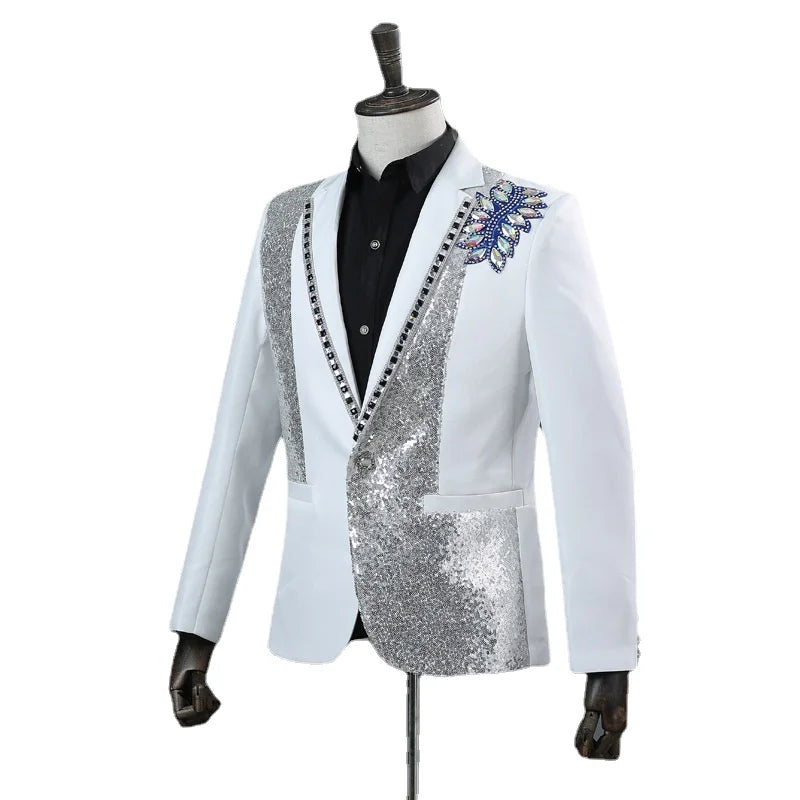 Ensemble 2 pièces pour homme, nouvelle mode, robe de soirée à paillettes, costume noir/blanc