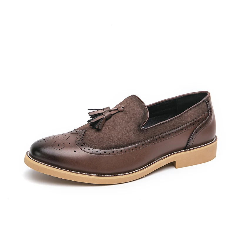 Chaussures Derby en cuir à pompon pour hommes, chaussures noires à enfiler, solides