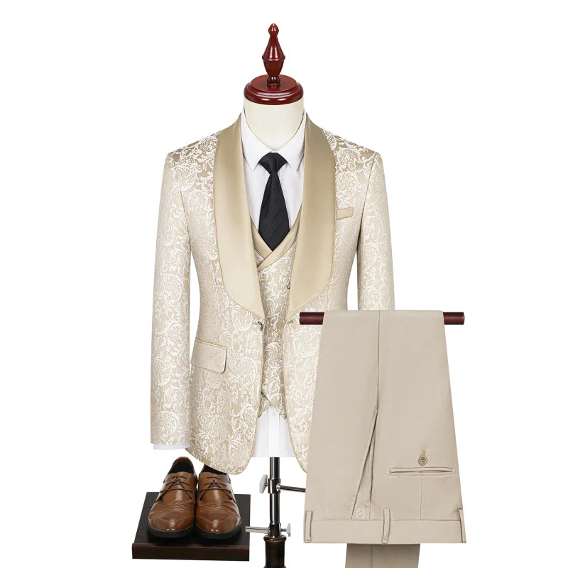 Costume 3 pièces en Polyester Jacquard haute densité, mode de mariage (costume + gilet + pantalon)