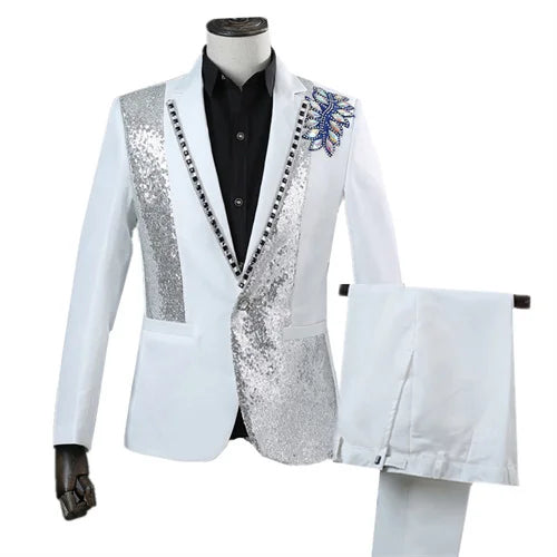 Ensemble 2 pièces pour homme, nouvelle mode, robe de soirée à paillettes, costume noir/blanc