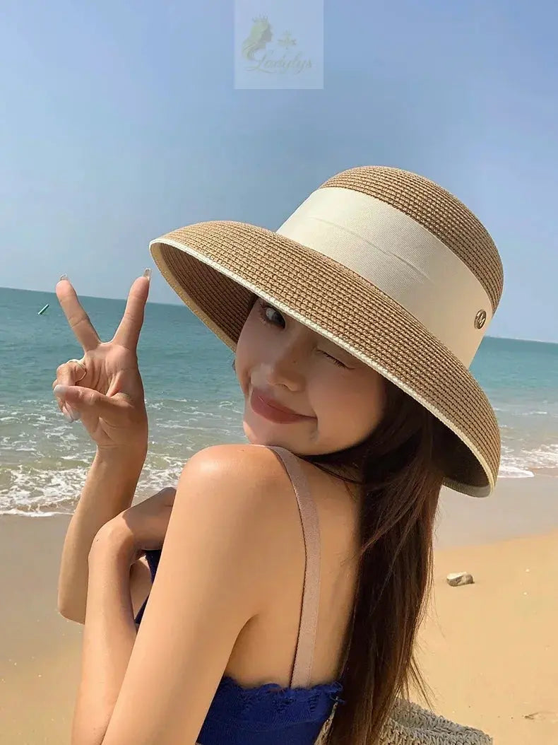 French Retro Straw Sun Hat with Bow Detail - Hepburn Style Elegant Wide Brim LADYLYS