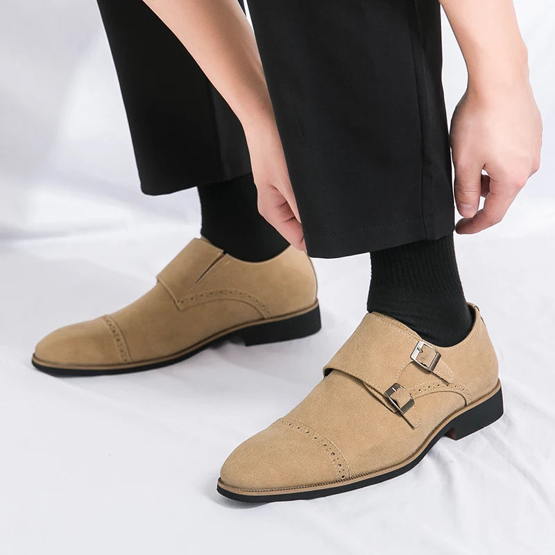 Tom Chaussures classiques de luxe en cuir pour hommes, chaussures à boucle en daim