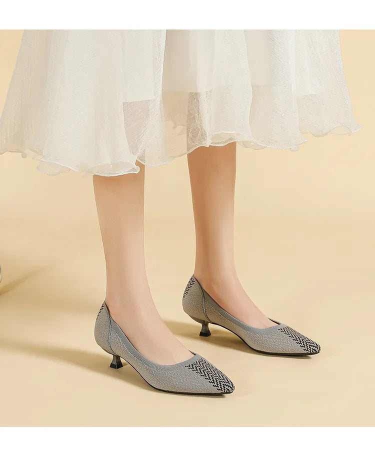 High-heeled shoes solid color knitted breathable rubber anti-skid LADYLYS