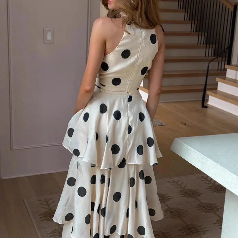 French Retro Holiday Women Long 2 Piece Elegant Polka Dot LADYLYS