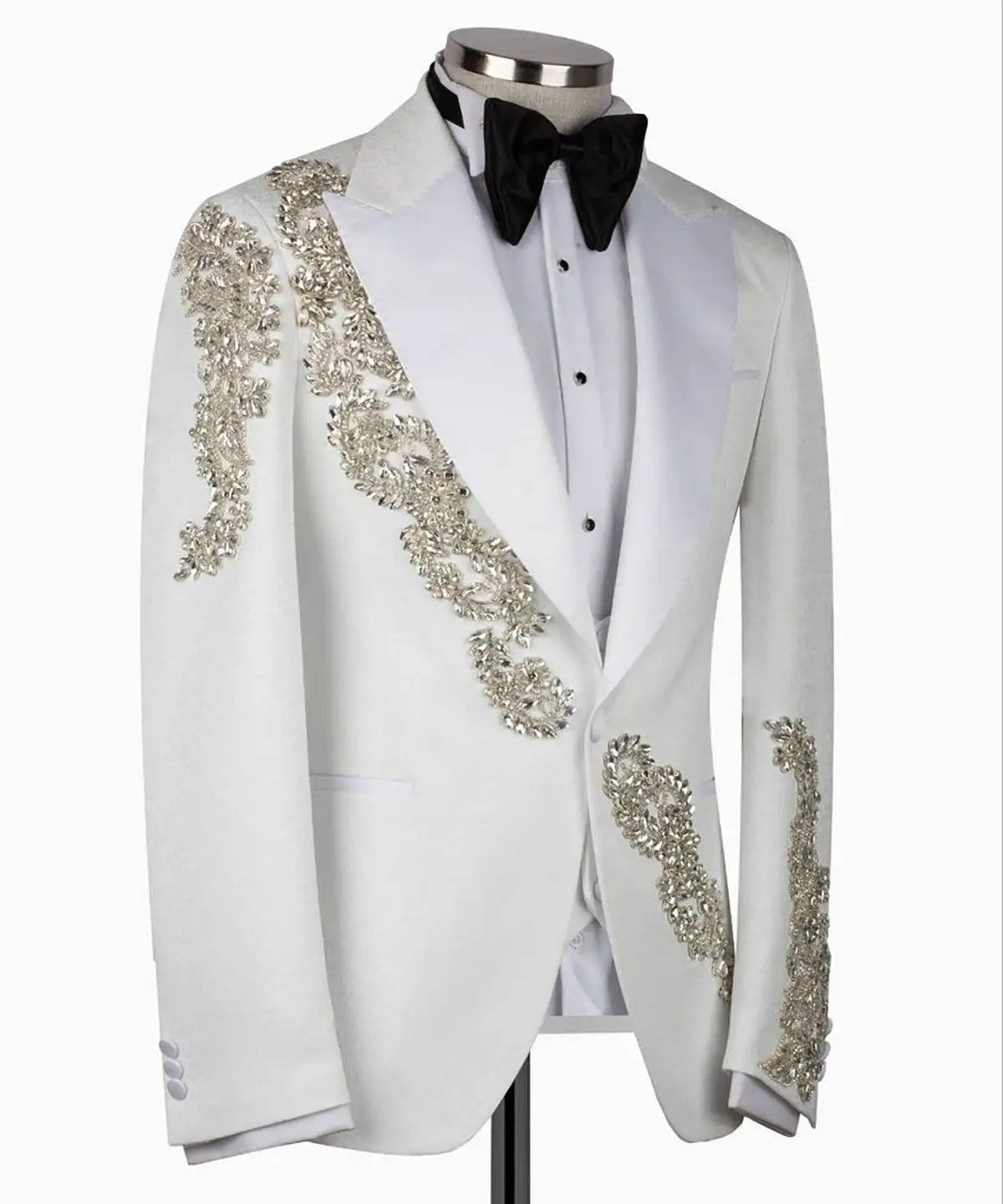 Costume de mariage 2 pièces pour homme, smoking de marié de luxe avec perles et cristaux